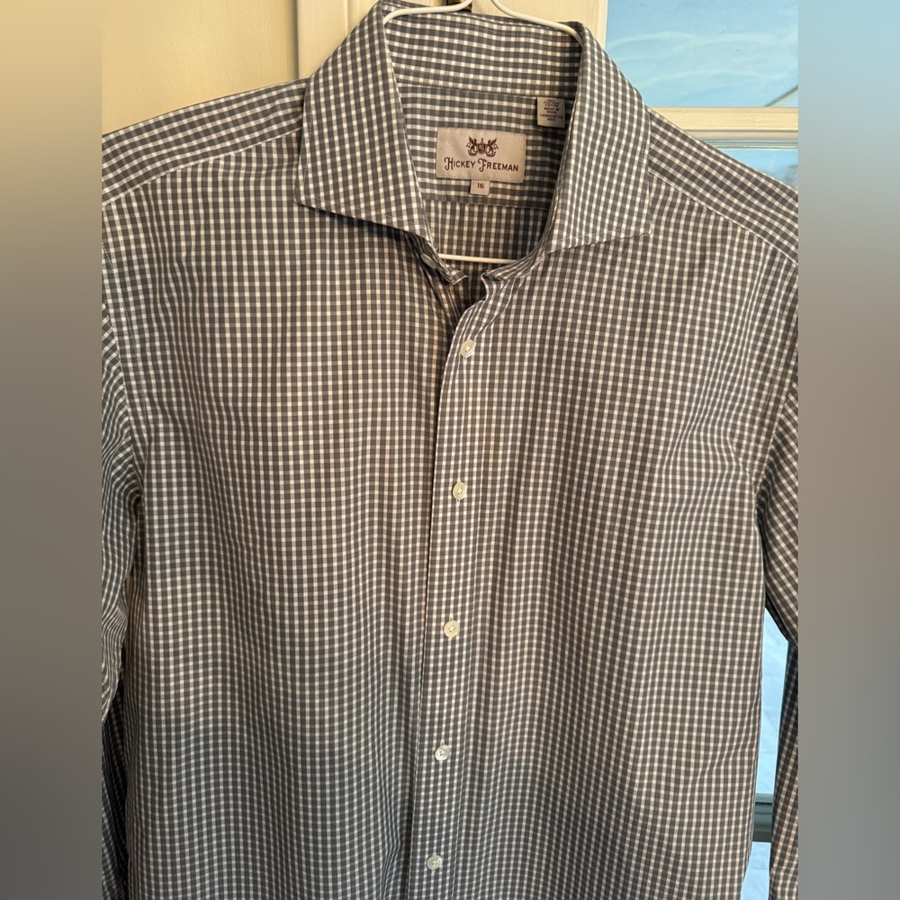 NWOT Hickey Freeman Gray and White Checkered Men's Dress Shirt